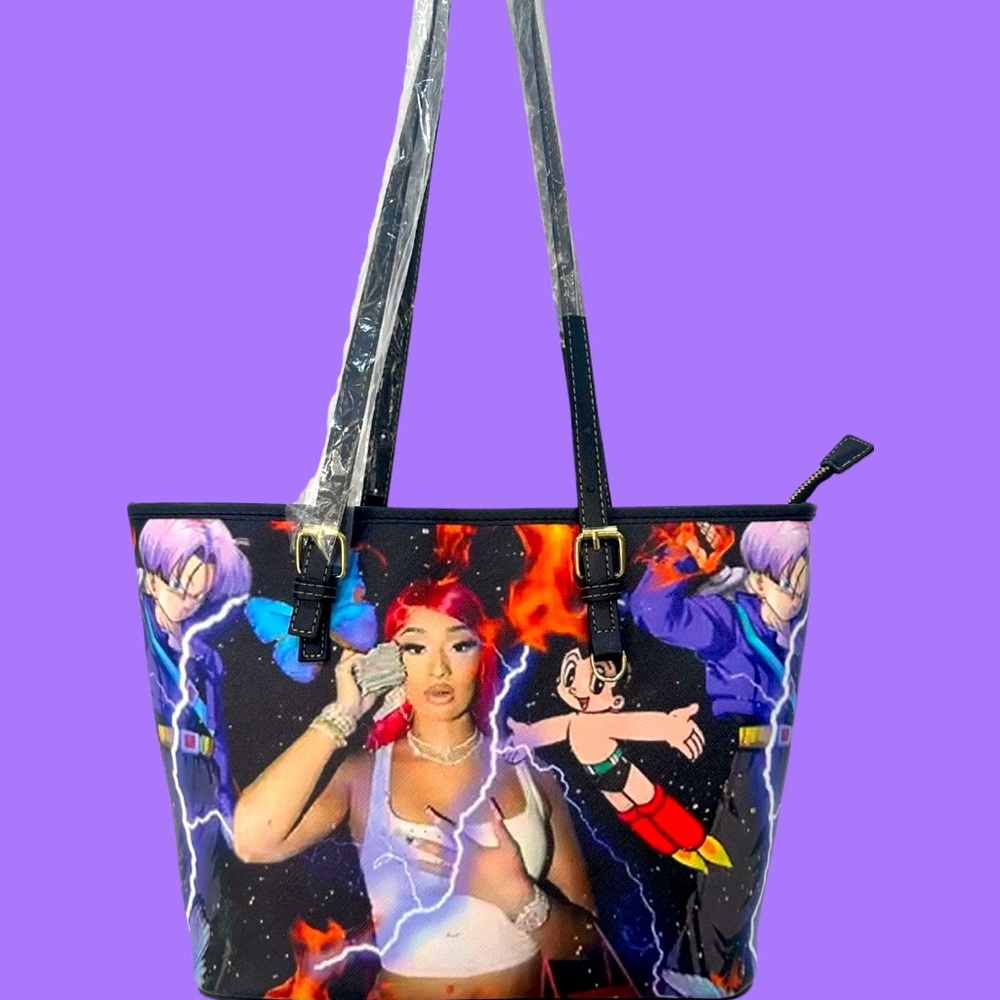 Black multicolor kawaii custom medium sized tote